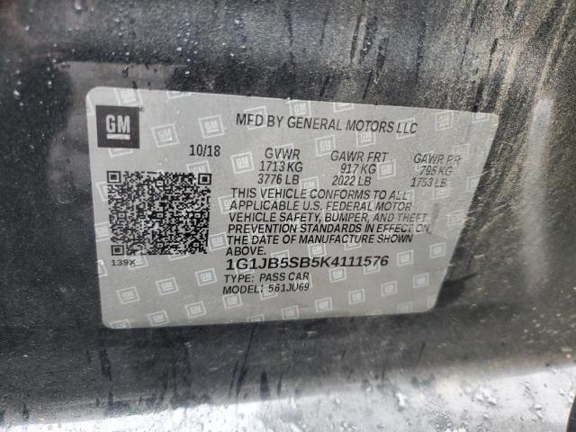 Photo 11 VIN: 1G1JB5SB5K4111576 - CHEVROLET SONIC LS 