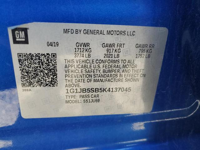 Photo 11 VIN: 1G1JB5SB5K4137045 - CHEVROLET SONIC 