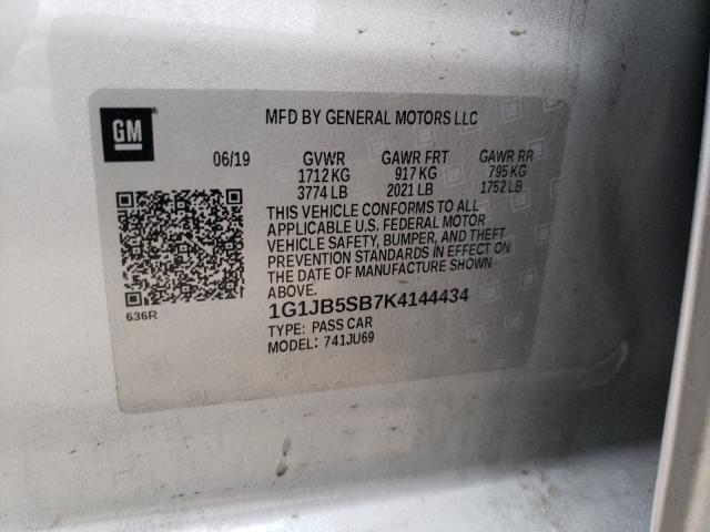 Photo 9 VIN: 1G1JB5SB7K4144434 - CHEVROLET SONIC LS 