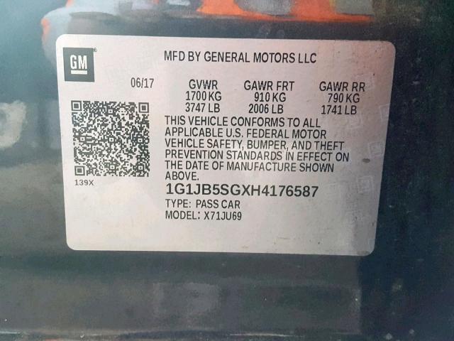 Photo 9 VIN: 1G1JB5SGXH4176587 - CHEVROLET SONIC LS 