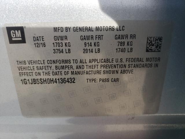 Photo 9 VIN: 1G1JB5SH0H4136432 - CHEVROLET SONIC 