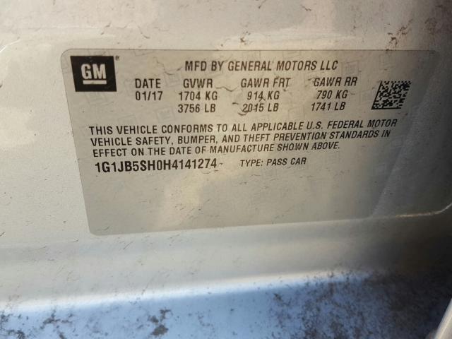 Photo 9 VIN: 1G1JB5SH0H4141274 - CHEVROLET SONIC LS 