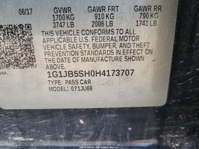 Photo 8 VIN: 1G1JB5SH0H4173707 - CHEVROLET SONIC 