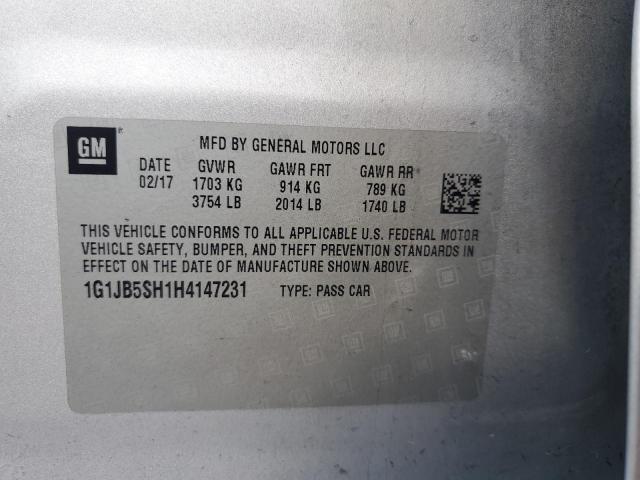 Photo 12 VIN: 1G1JB5SH1H4147231 - CHEVROLET SONIC LS 