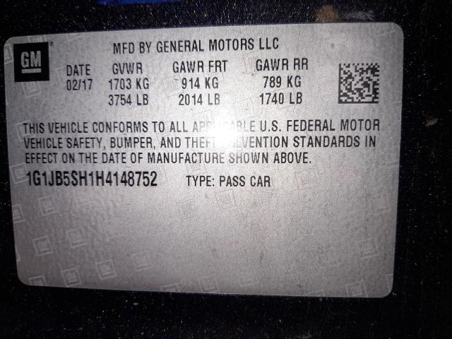 Photo 11 VIN: 1G1JB5SH1H4148752 - CHEVROLET SONIC LS 