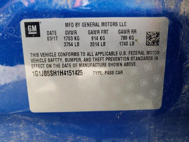 Photo 11 VIN: 1G1JB5SH1H4151425 - CHEVROLET SONIC 