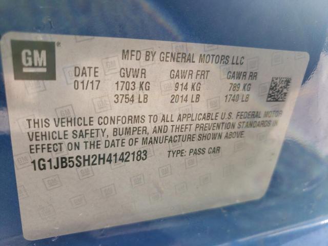 Photo 9 VIN: 1G1JB5SH2H4142183 - CHEVROLET SONIC LS 