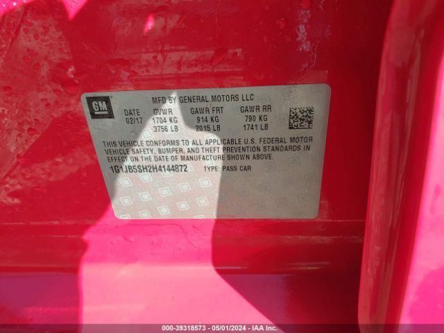 Photo 8 VIN: 1G1JB5SH2H4144872 - CHEVROLET SONIC 