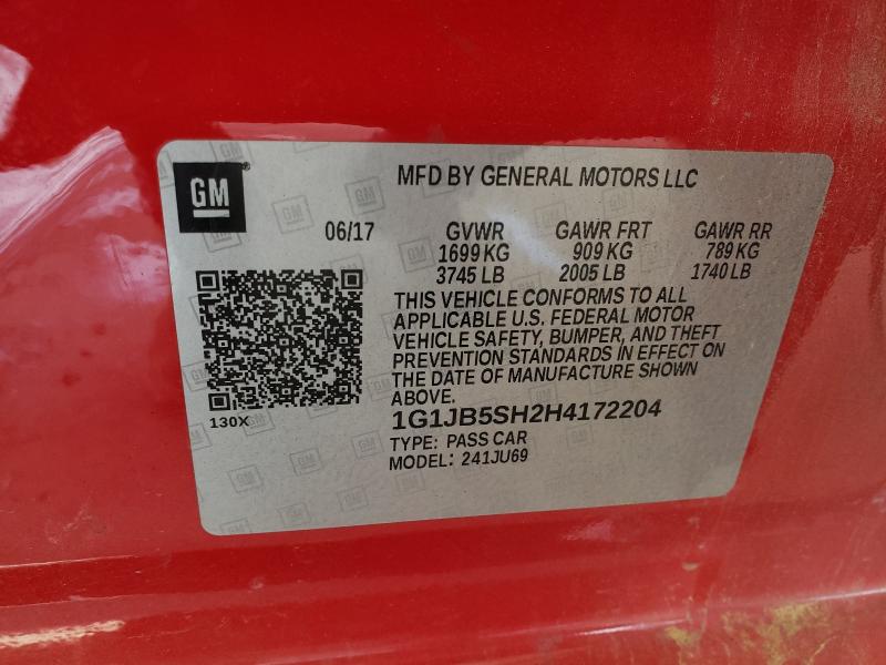 Photo 9 VIN: 1G1JB5SH2H4172204 - CHEVROLET SONIC LS 