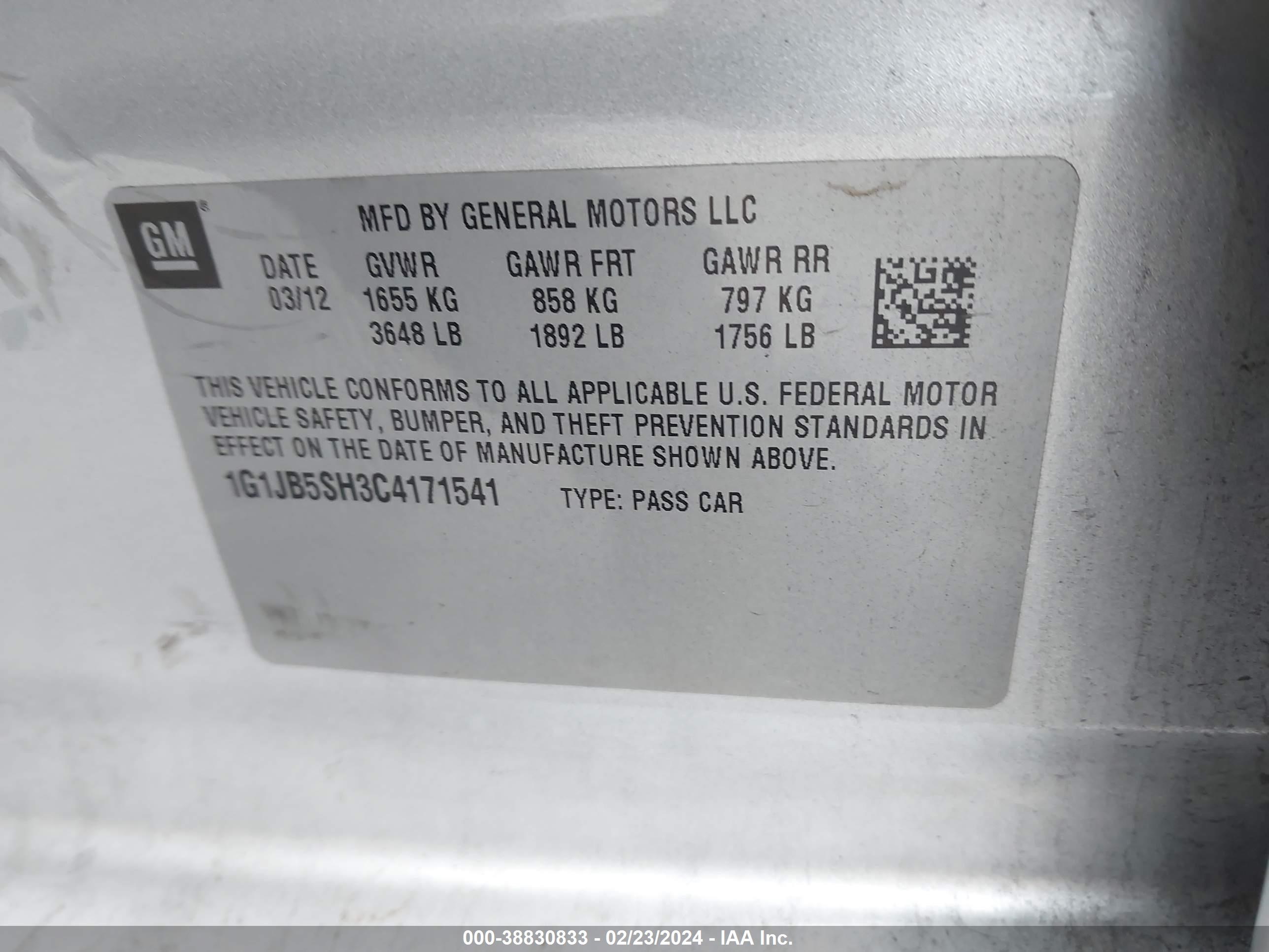 Photo 8 VIN: 1G1JB5SH3C4171541 - CHEVROLET SONIC 