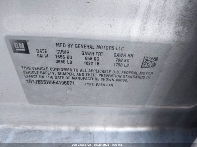 Photo 8 VIN: 1G1JB5SH5E4196671 - CHEVROLET SONIC 