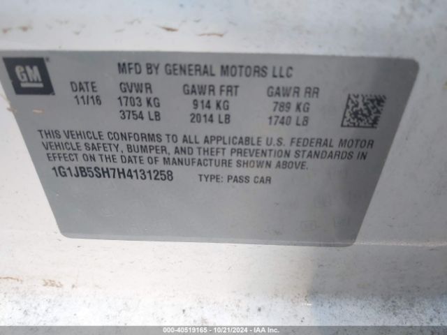 Photo 8 VIN: 1G1JB5SH7H4131258 - CHEVROLET SONIC 