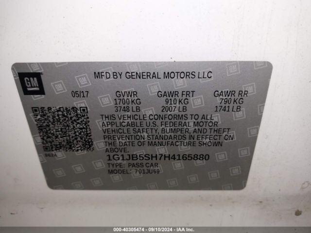 Photo 8 VIN: 1G1JB5SH7H4165880 - CHEVROLET SONIC 