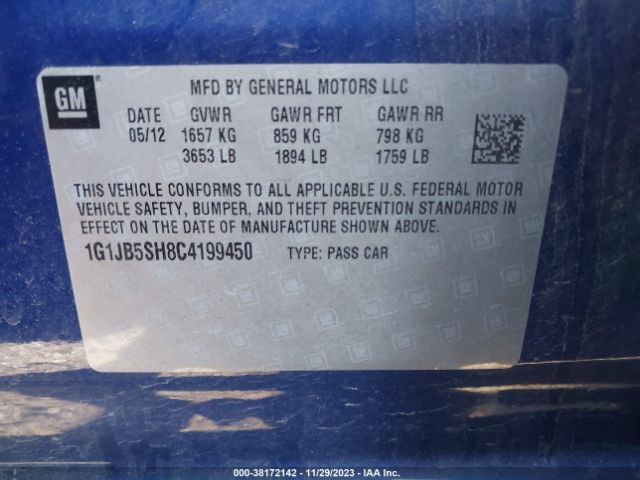 Photo 8 VIN: 1G1JB5SH8C4199450 - CHEVROLET SONIC 