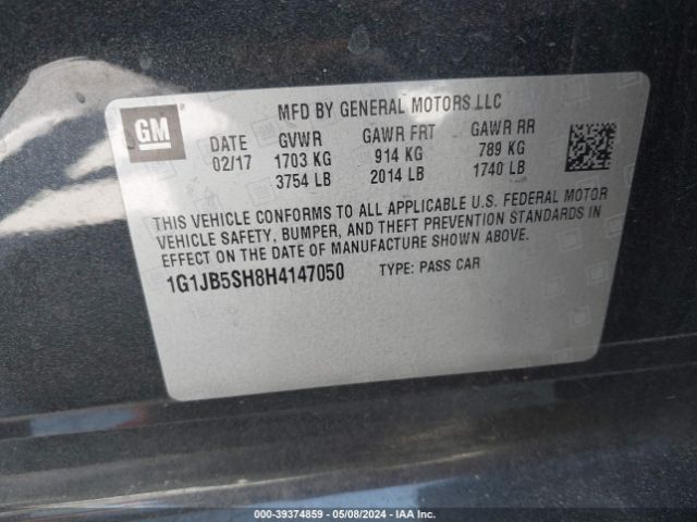 Photo 8 VIN: 1G1JB5SH8H4147050 - CHEVROLET SONIC 