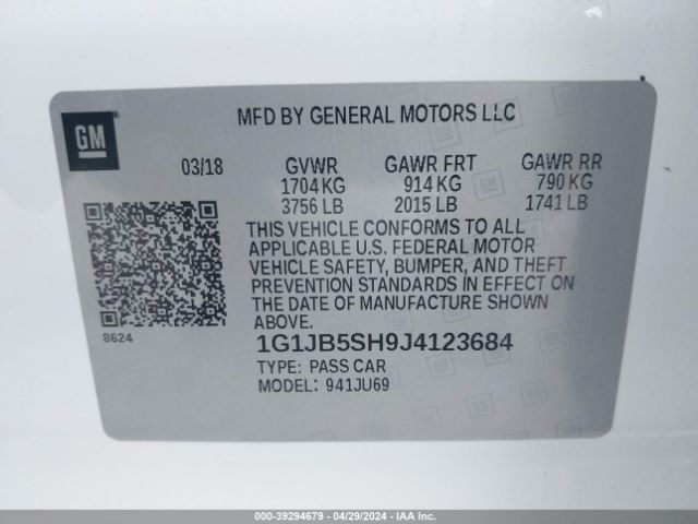 Photo 8 VIN: 1G1JB5SH9J4123684 - CHEVROLET SONIC 