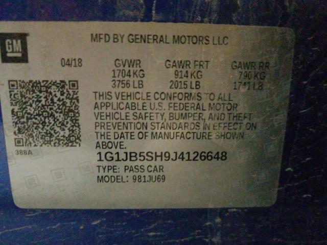 Photo 9 VIN: 1G1JB5SH9J4126648 - CHEVROLET SONIC LS 