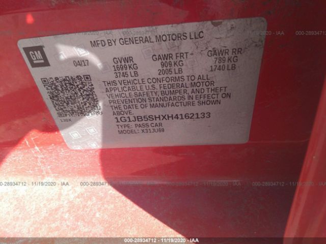 Photo 8 VIN: 1G1JB5SHXH4162133 - CHEVROLET SONIC 