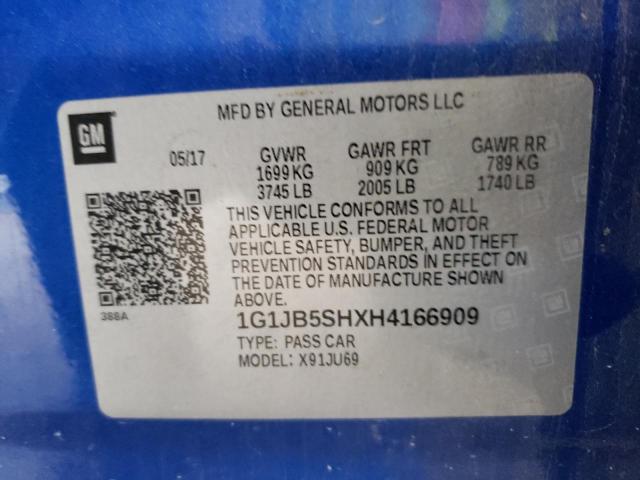 Photo 12 VIN: 1G1JB5SHXH4166909 - CHEVROLET SONIC 