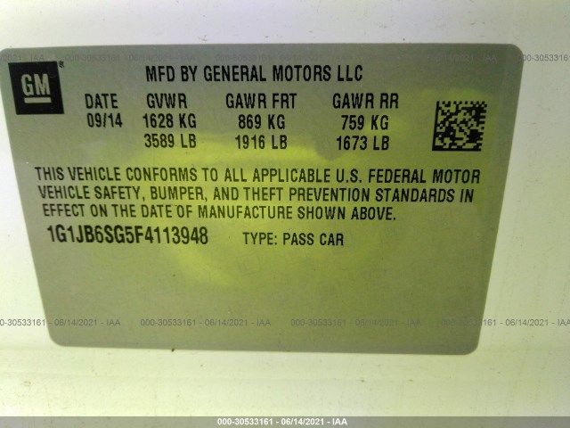 Photo 8 VIN: 1G1JB6SG5F4113948 - CHEVROLET SONIC 