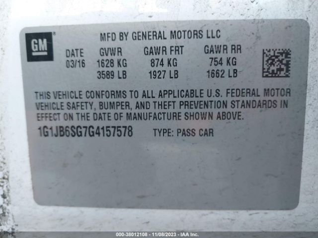 Photo 8 VIN: 1G1JB6SG7G4157578 - CHEVROLET SONIC 