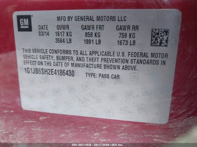 Photo 8 VIN: 1G1JB6SH2E4186430 - CHEVROLET SONIC 