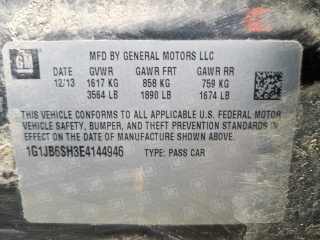 Photo 9 VIN: 1G1JB6SH3E4144946 - CHEVROLET SONIC LS 