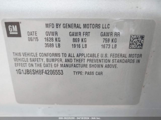 Photo 8 VIN: 1G1JB6SH8F4206553 - CHEVROLET SONIC 