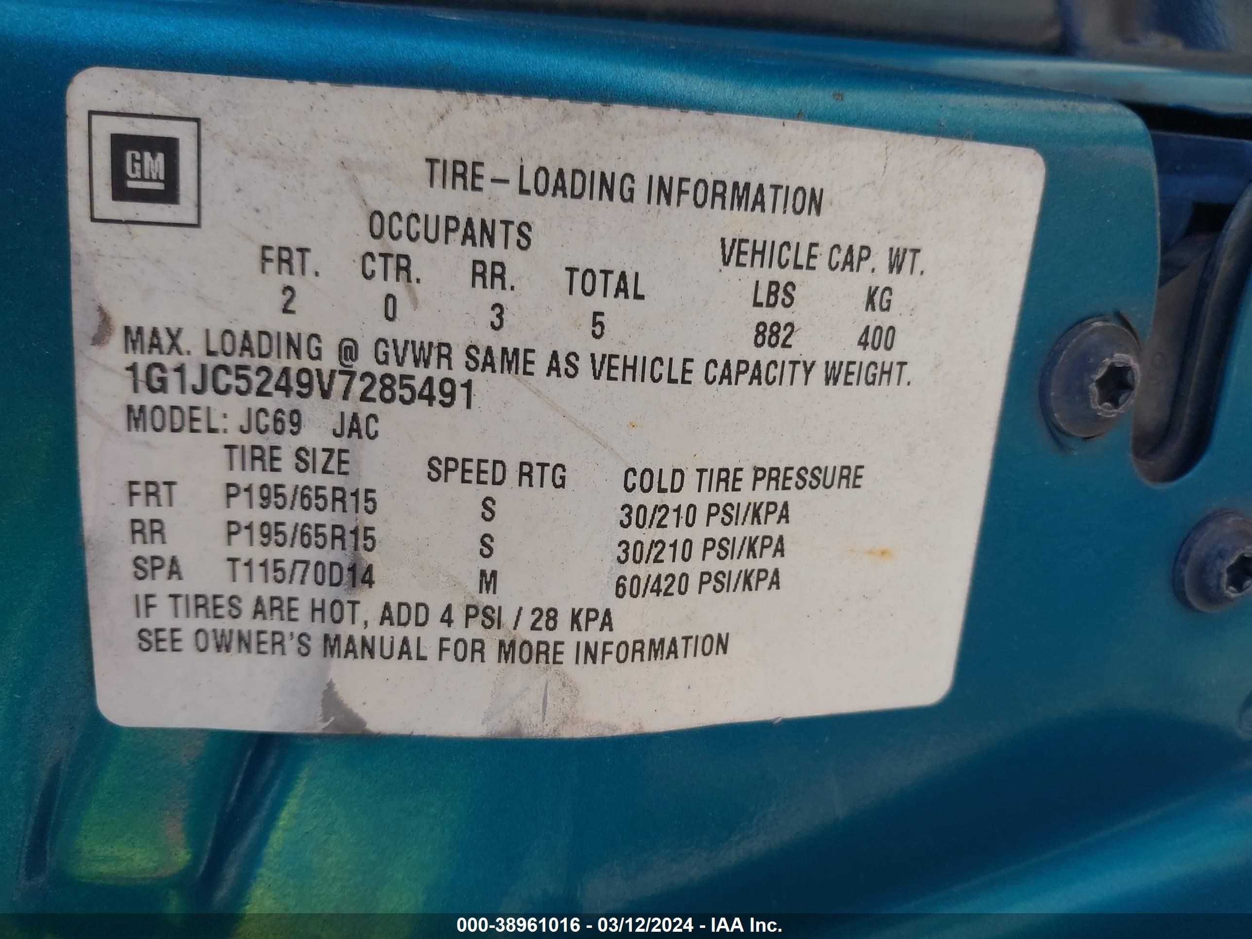 Photo 8 VIN: 1G1JC5249V7285491 - CHEVROLET CAVALIER 