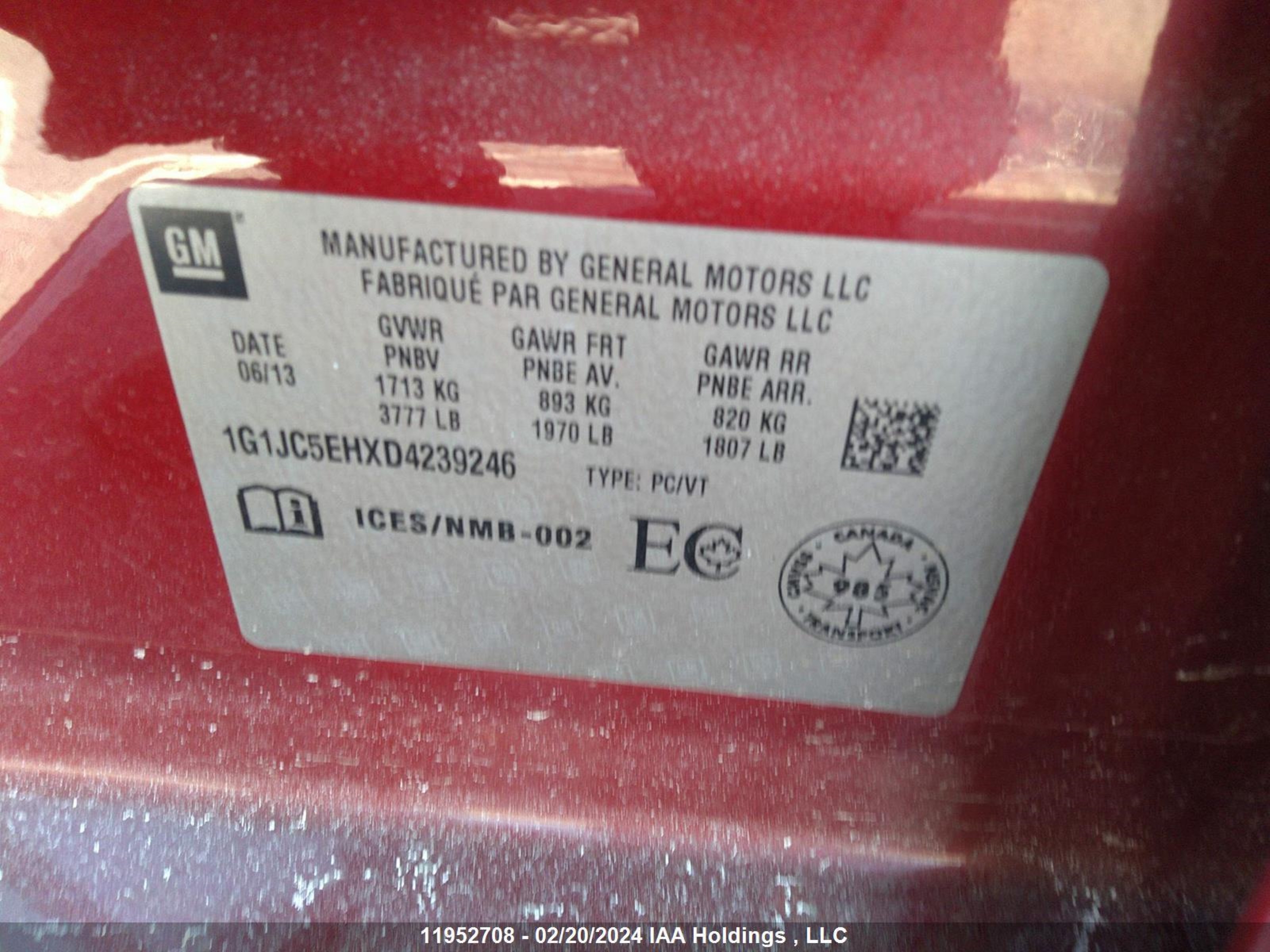 Photo 8 VIN: 1G1JC5EHXD4239246 - CHEVROLET SONIC 