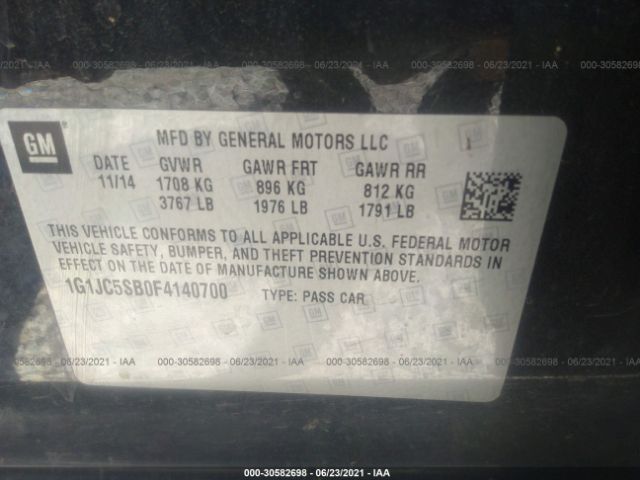 Photo 8 VIN: 1G1JC5SB0F4140700 - CHEVROLET SONIC 