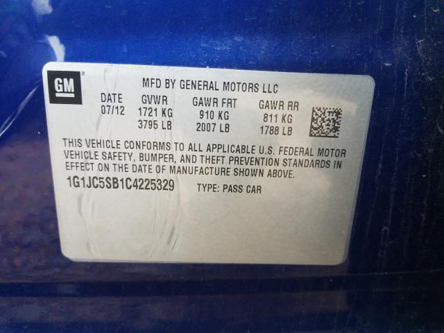 Photo 9 VIN: 1G1JC5SB1C4225329 - CHEVROLET SONIC LT 