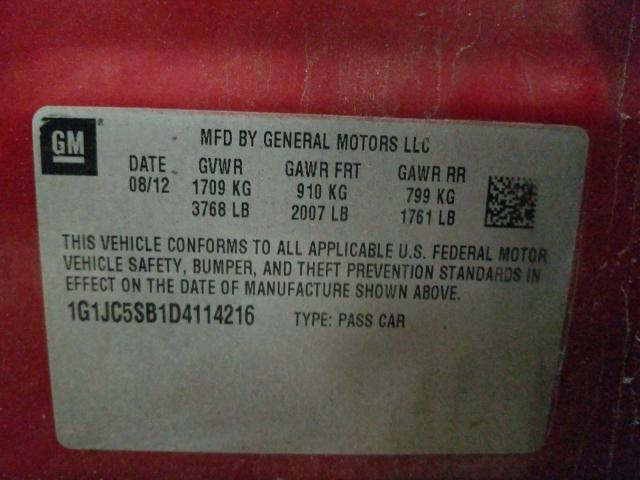 Photo 9 VIN: 1G1JC5SB1D4114216 - CHEVROLET SONIC LT 