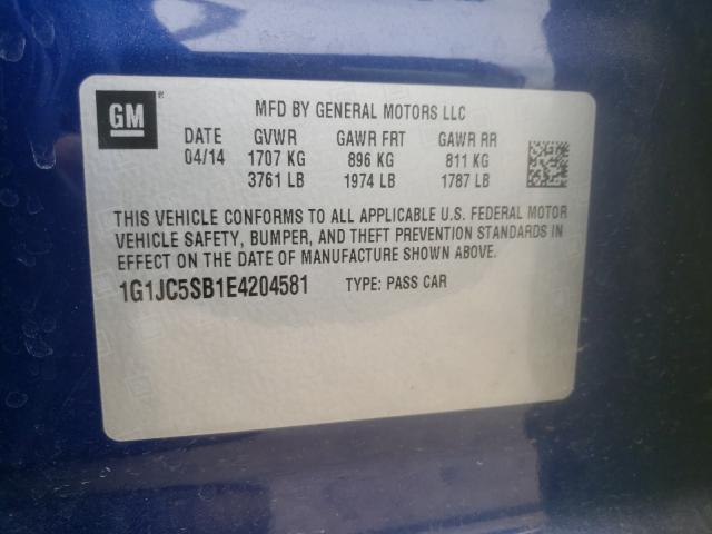 Photo 9 VIN: 1G1JC5SB1E4204581 - CHEVROLET SONIC LT 