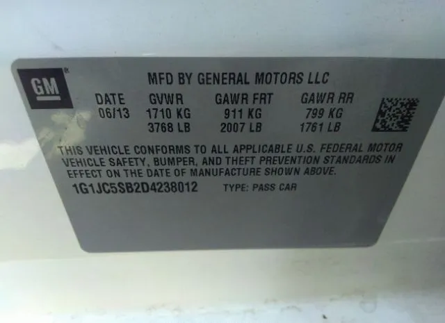 Photo 8 VIN: 1G1JC5SB2D4238012 - CHEVROLET SONIC 