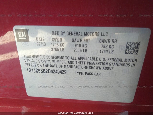 Photo 8 VIN: 1G1JC5SB2D4249429 - CHEVROLET SONIC 