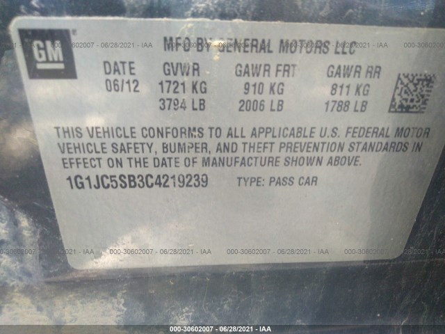 Photo 8 VIN: 1G1JC5SB3C4219239 - CHEVROLET SONIC 