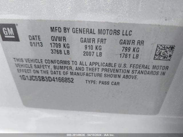 Photo 8 VIN: 1G1JC5SB3D4166852 - CHEVROLET SONIC 