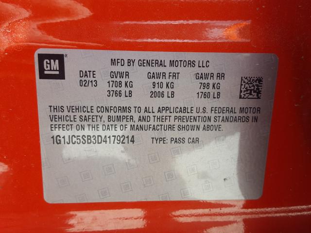 Photo 9 VIN: 1G1JC5SB3D4179214 - CHEVROLET SONIC LT 