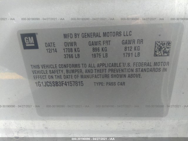 Photo 8 VIN: 1G1JC5SB3F4157815 - CHEVROLET SONIC 