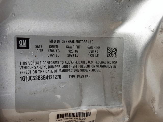 Photo 9 VIN: 1G1JC5SB3G4121270 - CHEVROLET SONIC LT 