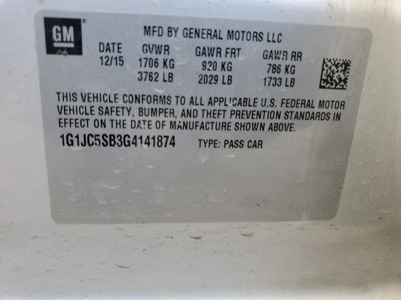 Photo 11 VIN: 1G1JC5SB3G4141874 - CHEVROLET SONIC 