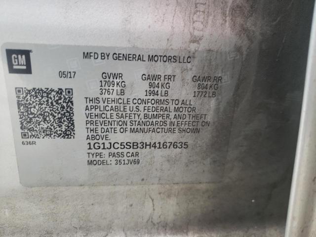 Photo 9 VIN: 1G1JC5SB3H4167635 - CHEVROLET SONIC LT 