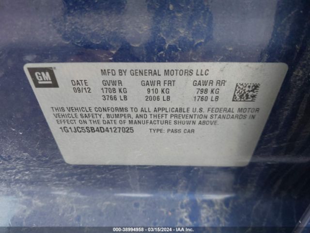 Photo 8 VIN: 1G1JC5SB4D4127025 - CHEVROLET SONIC 