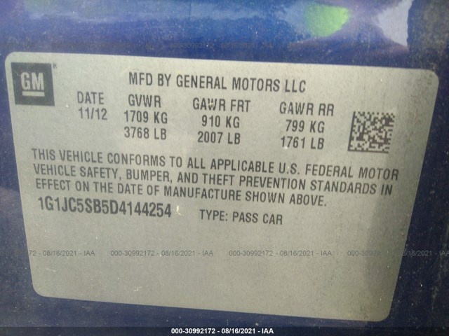 Photo 8 VIN: 1G1JC5SB5D4144254 - CHEVROLET SONIC 