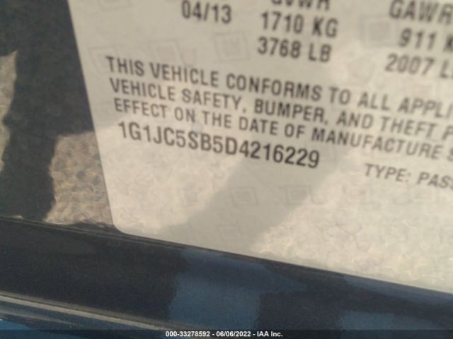 Photo 8 VIN: 1G1JC5SB5D4216229 - CHEVROLET SONIC 