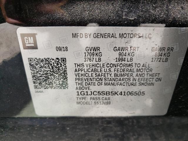 Photo 9 VIN: 1G1JC5SB5K4106505 - CHEVROLET SONIC LT 