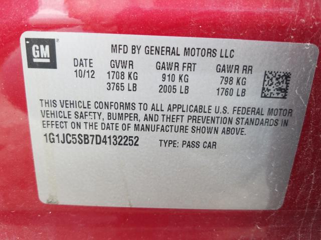 Photo 9 VIN: 1G1JC5SB7D4132252 - CHEVROLET SONIC LT 