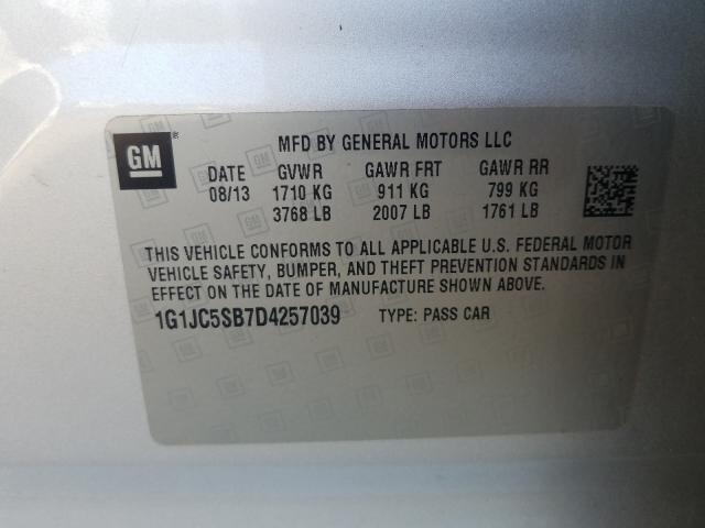 Photo 9 VIN: 1G1JC5SB7D4257039 - CHEVROLET SONIC LT 