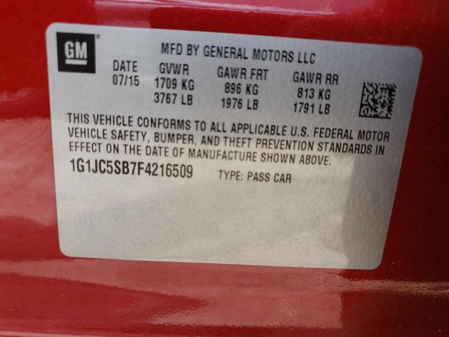 Photo 11 VIN: 1G1JC5SB7F4216509 - CHEVROLET SONIC LT 